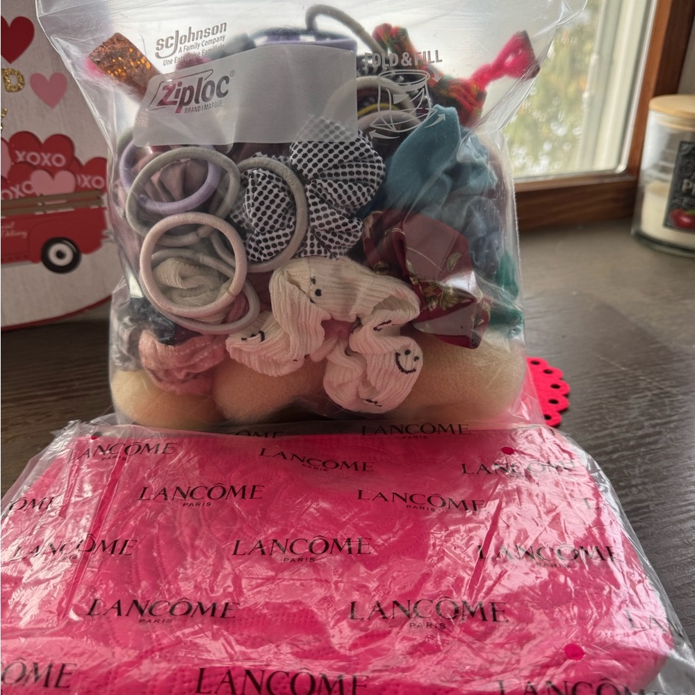 Lancome Pink Cosmetic Pouch with over 100 hair accessories Brand New!!!!